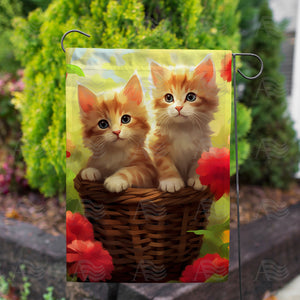 Cute Kittens in Basket Double Sided Garden Flag