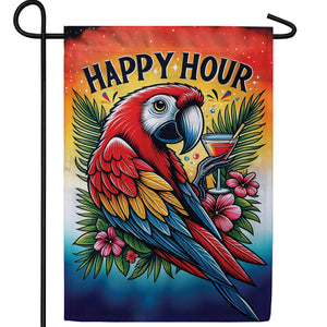 Happy Hour Parrot Double Sided Garden Flag