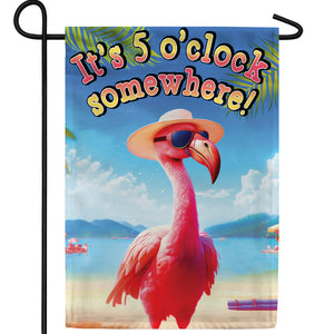 5 O'clock Flamingo Double Sided Garden Flag