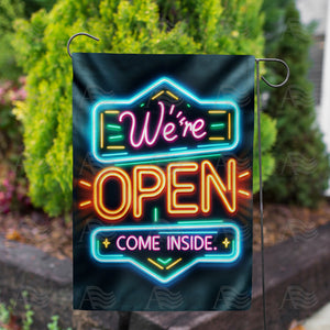 Neon Lights Open Sign Double Sided Garden Flag