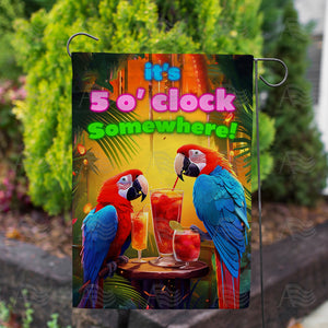 Tropical Parrots Cocktail Hour Double Sided Garden Flag