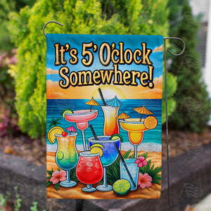Beachfront Happy Hour Cocktails Double Sided Garden Flag