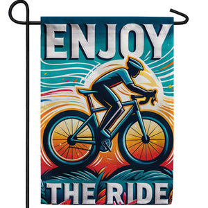 Retro Cyclist Sunset Ride Double Sided Garden Flag