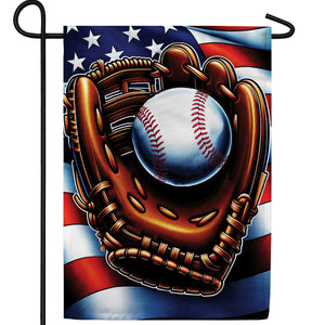 Patriotic Baseball Glove Double Sided Garden Flag