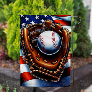 Patriotic Baseball Glove Double Sided Garden Flag