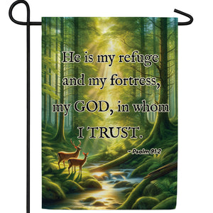 Forest Refuge Biblical Verse Double Sided Garden Flag