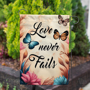 America Forever Love Never Fails Double Sided Garden Flag