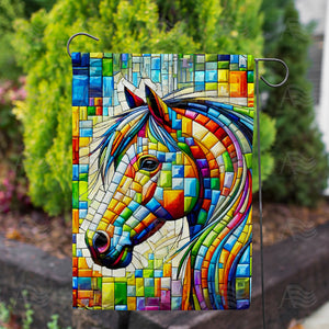 Colorful Mosaic Horse Double Sided Garden Flag