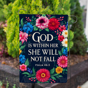 God Is Within Her Flag Floral Double Sided Garden Flag
