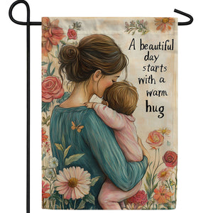 Mother and Child Beautiful Day Butterfly Double Sided Garden Flag