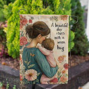 Mother and Child Beautiful Day Butterfly Double Sided Garden Flag