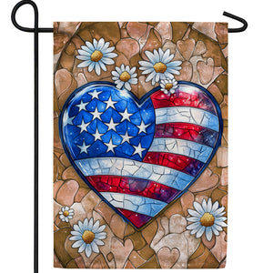 Patriotic Heart Daisies Double Sided Garden Flag