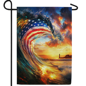 Patriotic Wave Lighthouse Double Sided Garden Flag