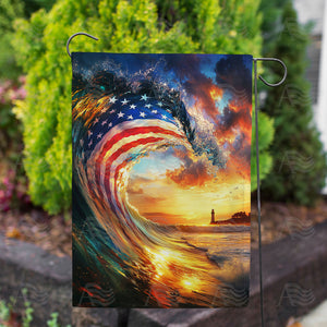 Patriotic Wave Lighthouse Double Sided Garden Flag