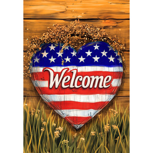 Patriotic Heart Welcome Double Sided Garden Flag