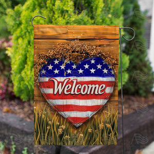Patriotic Heart Welcome Double Sided Garden Flag
