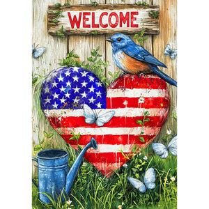 Patriotic Bluebird Welcome Double Sided Garden Flag