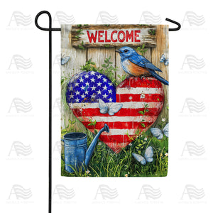 Patriotic Bluebird Welcome Double Sided Garden Flag