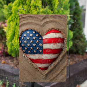 Patriotic Beach Heart Double Sided Garden Flag