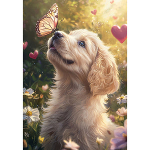 Golden Puppy Butterfly Love Double Sided Garden Flag