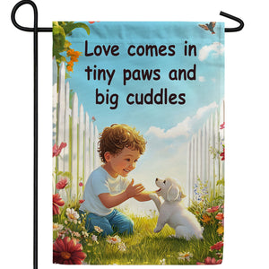Love Tiny Paws Big Cuddles Picket Fence Double Sided Garden Flag
