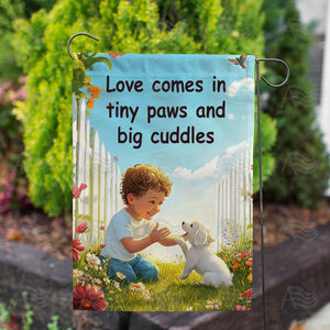 Love Tiny Paws Big Cuddles Picket Fence Double Sided Garden Flag