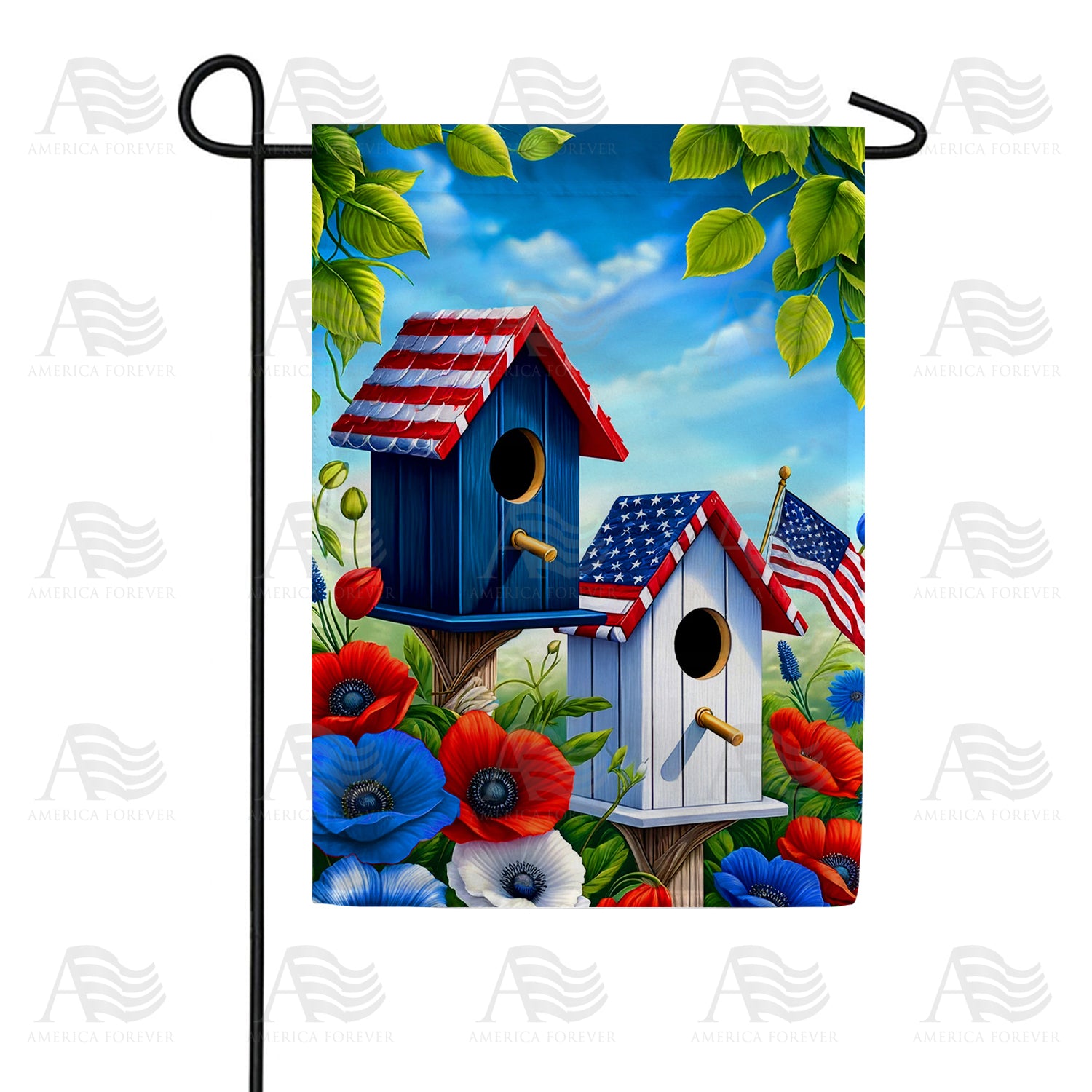 Americana Patriotic Birdhouses Double Sided Garden Flag