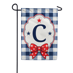 Patriotic Blue Gingham Monogram Double Sided Garden Flag