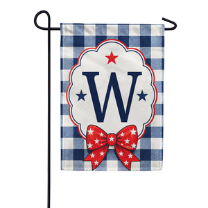 Patriotic Blue Gingham Monogram Double Sided Garden Flag