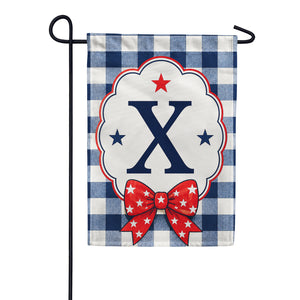 Patriotic Blue Gingham Monogram Double Sided Garden Flag
