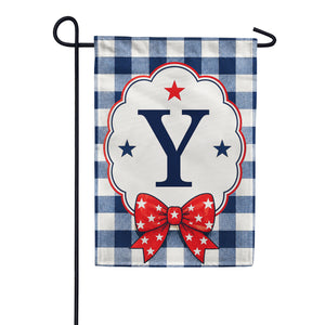 Patriotic Blue Gingham Monogram Double Sided Garden Flag