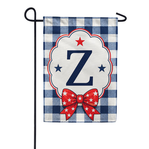 Patriotic Blue Gingham Monogram Double Sided Garden Flag