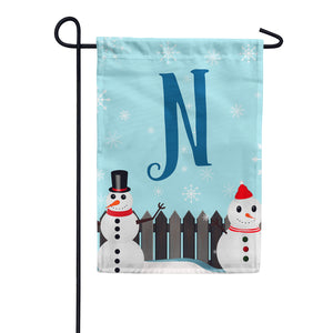 Let It Snow Backyard Snowmen Monogram Double Sided Garden Flag