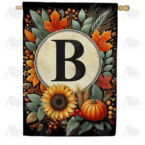 Sunflower Pumpkin Monogram House Flag
