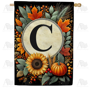 Sunflower Pumpkin Monogram House Flag