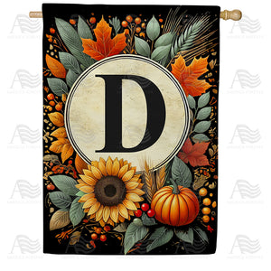 Sunflower Pumpkin Monogram House Flag