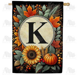Sunflower Pumpkin Monogram House Flag