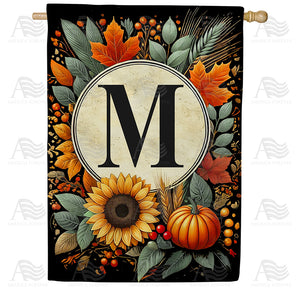 Sunflower Pumpkin Monogram House Flag