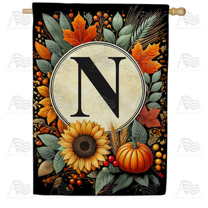 Sunflower Pumpkin Monogram House Flag
