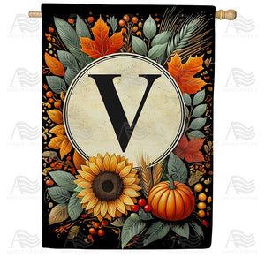 Sunflower Pumpkin Monogram House Flag