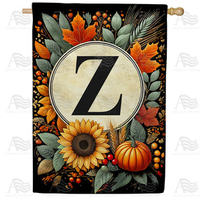 Sunflower Pumpkin Monogram House Flag