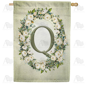 Sage Floral Monogram Double Sided House Flag