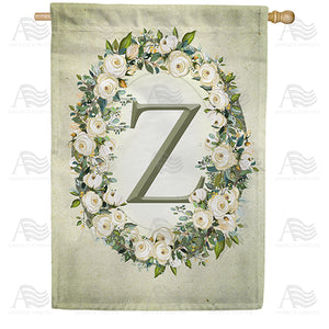 Sage Floral Monogram Double Sided House Flag