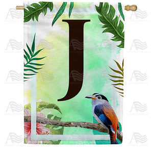 Tropical Bird Monogram Double Sided House Flag