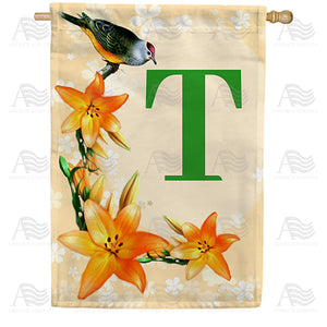 Orange Lilies Monogram Double Sided House Flag