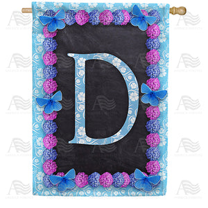 Blue And Purple Hydrangea Monogram Double Sided House Flag