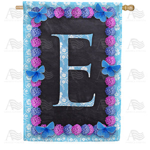 Blue And Purple Hydrangea Monogram Double Sided House Flag
