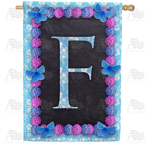Blue And Purple Hydrangea Monogram Double Sided House Flag