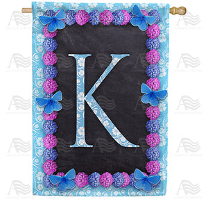 Blue And Purple Hydrangea Monogram Double Sided House Flag