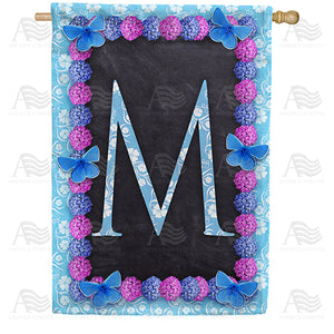 Blue And Purple Hydrangea Monogram Double Sided House Flag